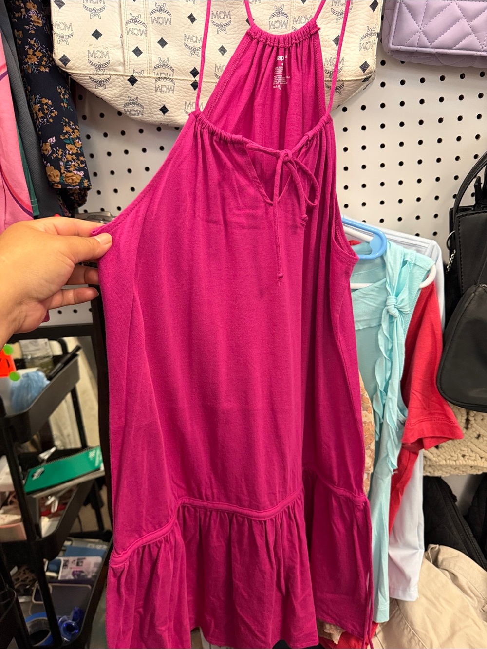GAP Bright Pink Halter Tiered Sundress